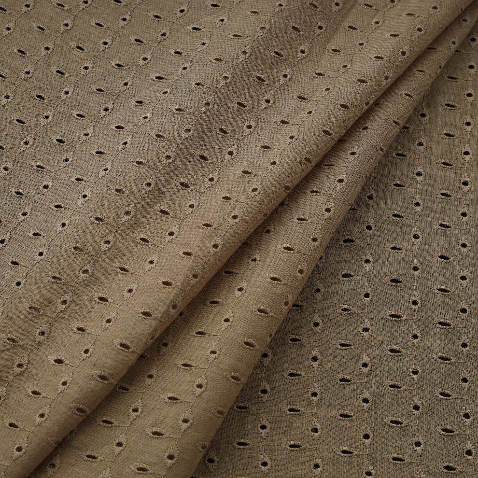 Brown - Floral Embroidered Cotton Hakoba Fabric 22