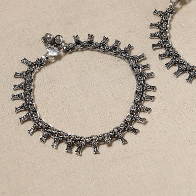 Antique Finish Oxidised German Silver Payal (pair)