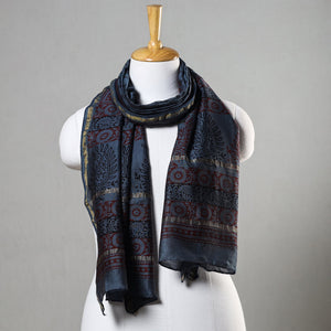 Blue - Bagh Hand Block Printed Chanderi Silk Stole