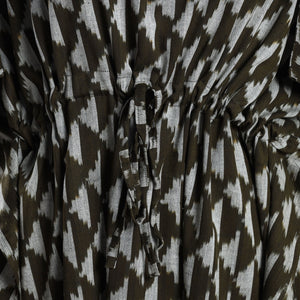 Brown - Ikat Weave Cotton Kaftan with Tie-Up Waist (Medium)