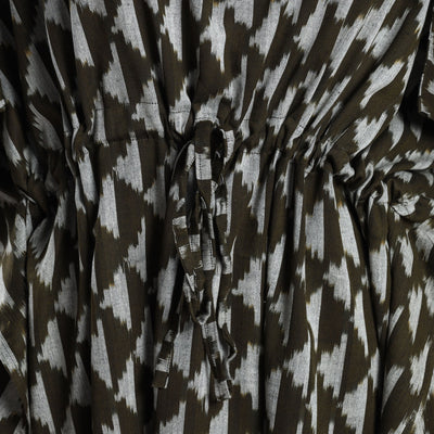 Brown - Ikat Weave Cotton Kaftan with Tie-Up Waist (Medium)