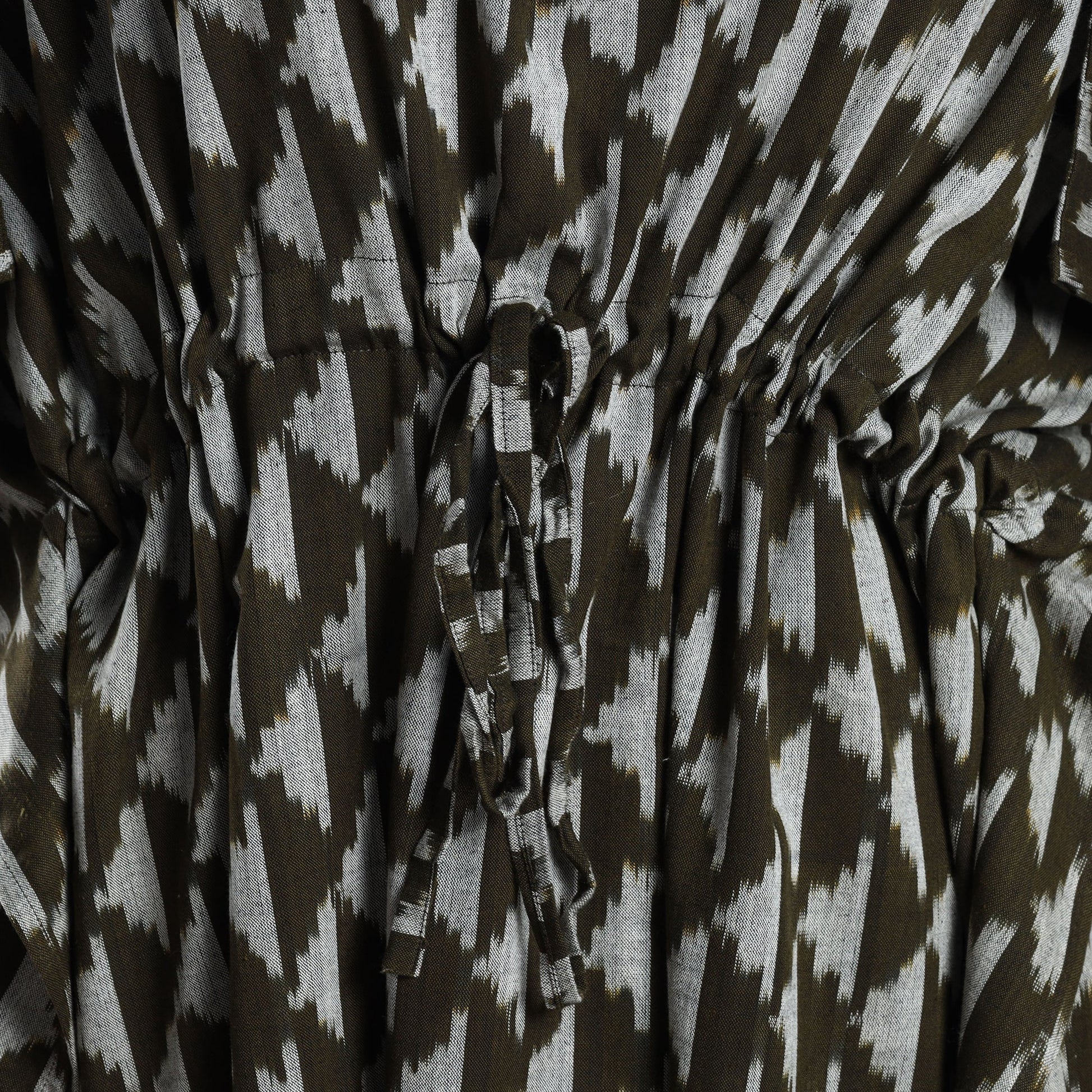Brown - Ikat Weave Cotton Kaftan with Tie-Up Waist (Medium)
