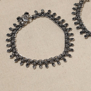 Antique Finish Oxidised German Silver Payal (pair)