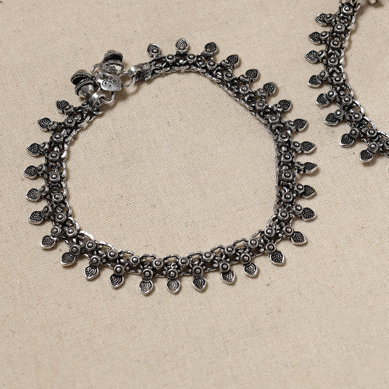 Antique Finish Oxidised German Silver Payal (pair)