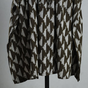 Brown - Ikat Weave Cotton Kaftan with Tie-Up Waist (Medium)