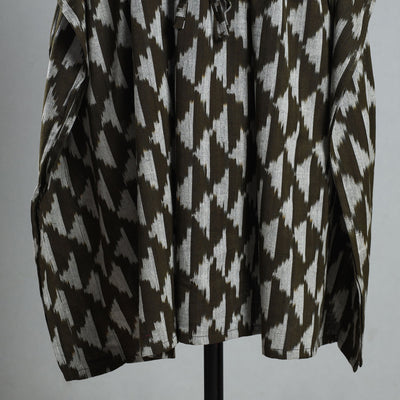 Brown - Ikat Weave Cotton Kaftan with Tie-Up Waist (Medium)