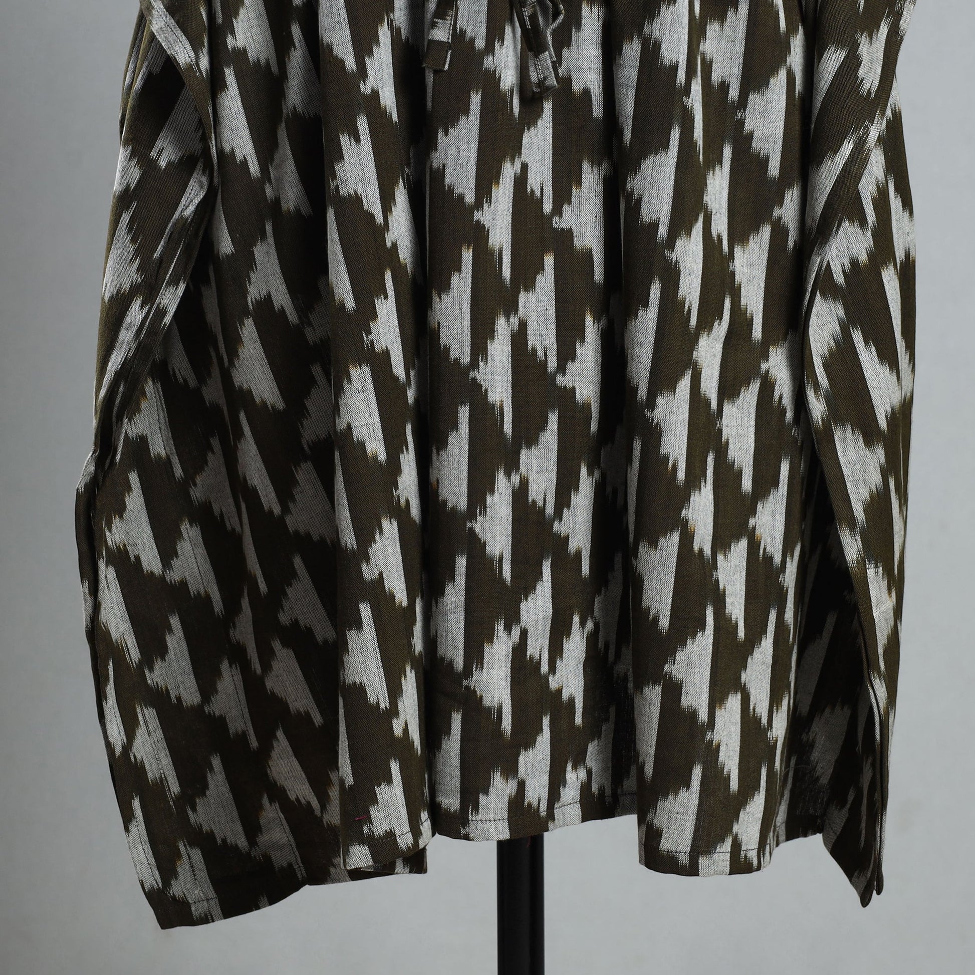 Brown - Ikat Weave Cotton Kaftan with Tie-Up Waist (Medium)