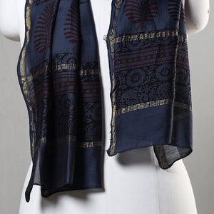 Blue - Bagh Hand Block Printed Chanderi Silk Stole