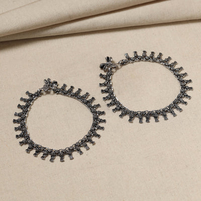 Antique Finish Oxidised German Silver Payal (pair)
