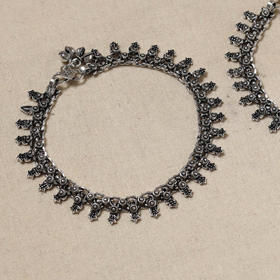Antique Finish Oxidised German Silver Payal (pair)