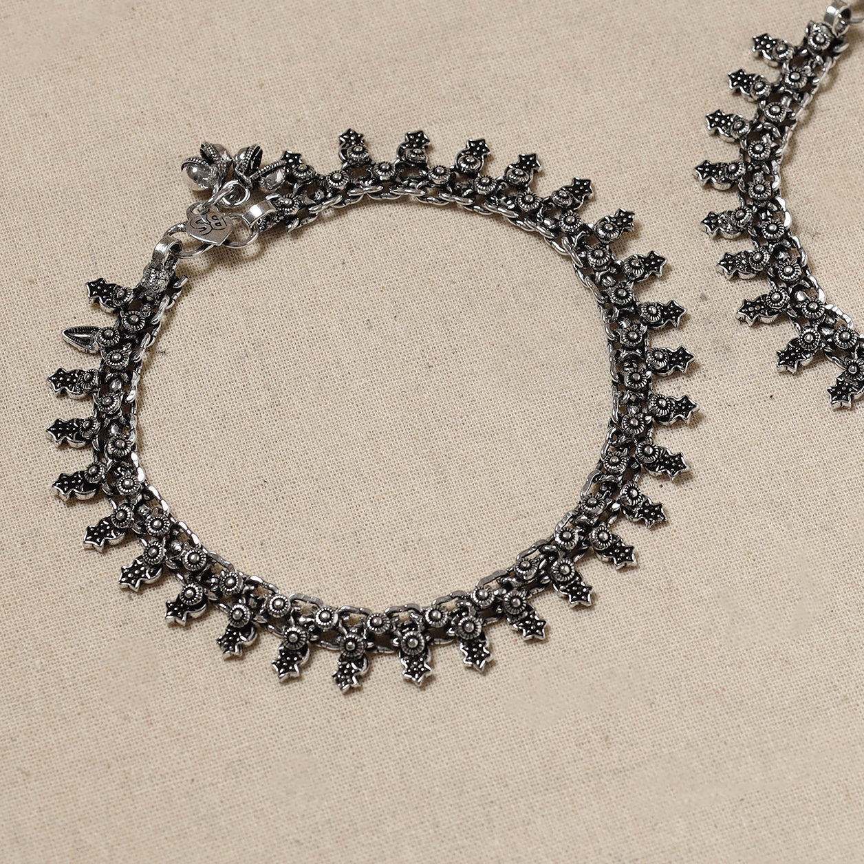 Antique Finish Oxidised German Silver Payal (pair)