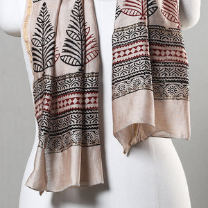Beige - Bagh Hand Block Printed Chanderi Silk Stole
