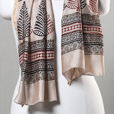 Beige - Bagh Hand Block Printed Chanderi Silk Stole