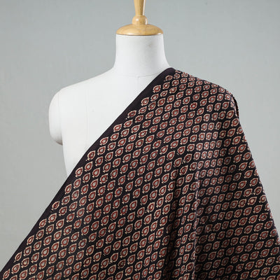 Black Red Leaf Butti Ajrakh Hand Block Printed Cotton Fabric