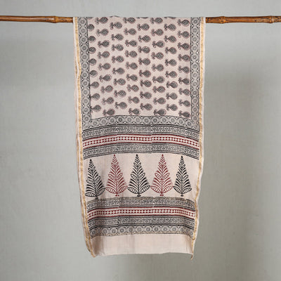 Beige - Bagh Hand Block Printed Chanderi Silk Stole
