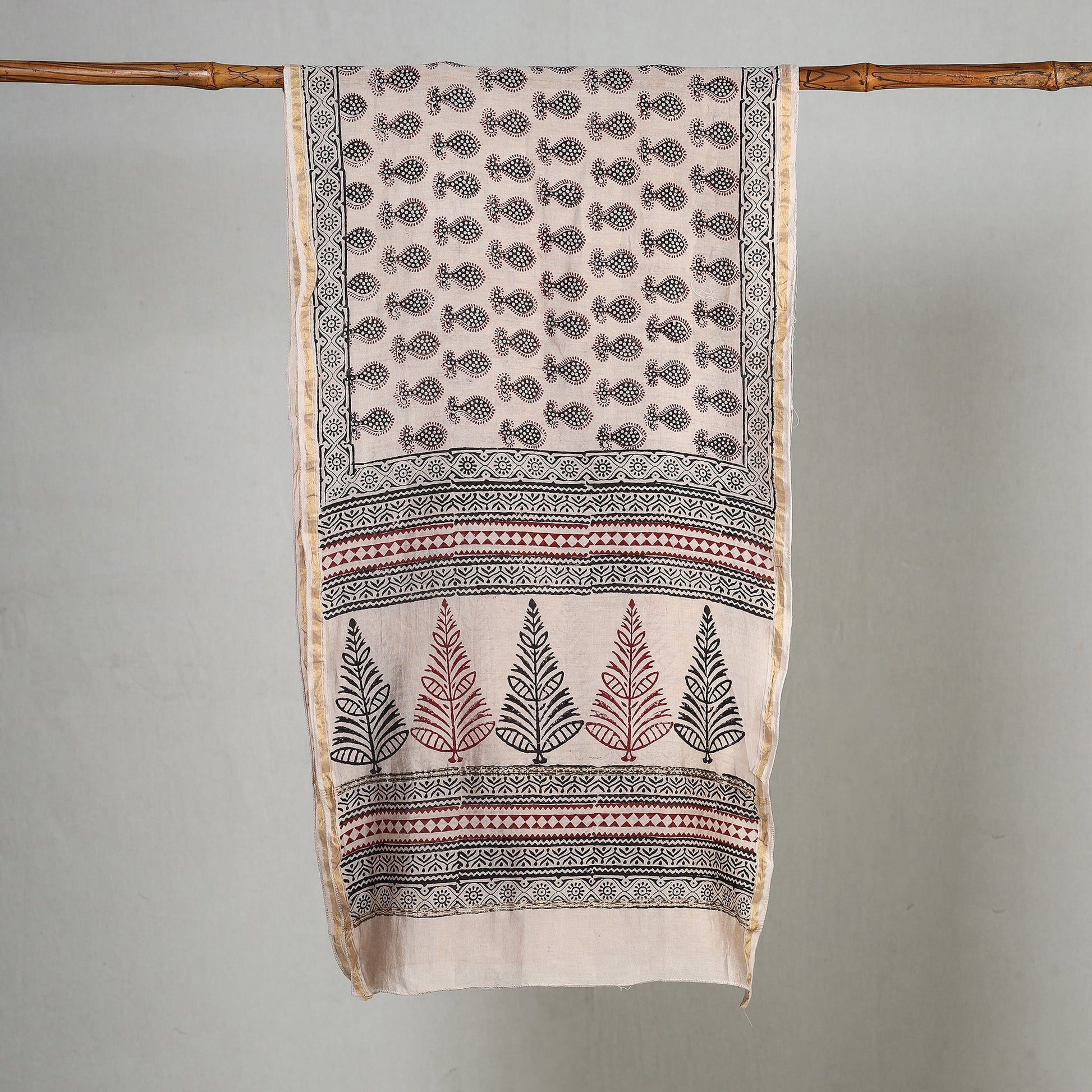 Beige - Bagh Hand Block Printed Chanderi Silk Stole