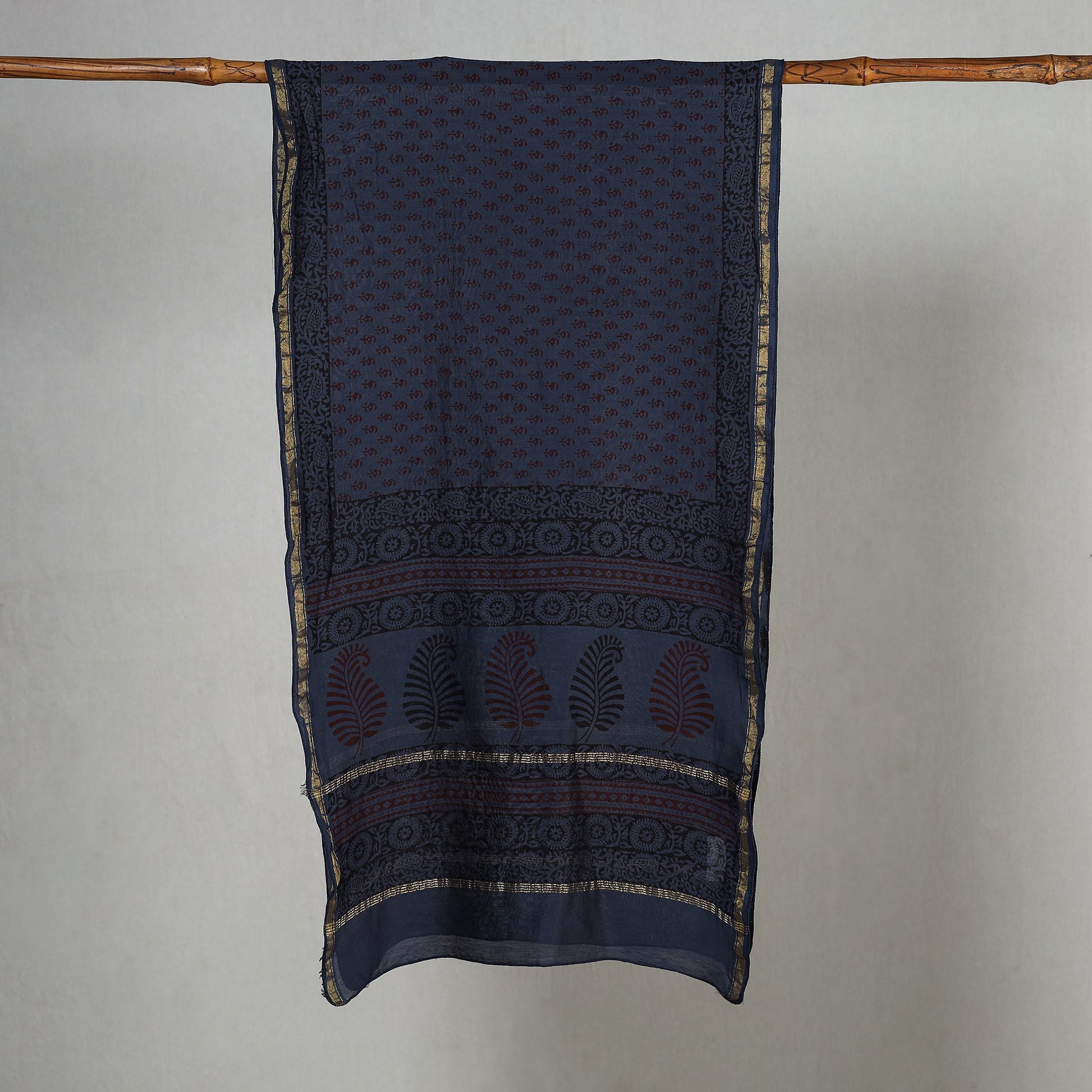 Blue - Bagh Hand Block Printed Chanderi Silk Stole