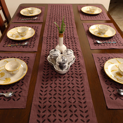 Brown - Applique Cut Work Table Runner with Table Mat Set 87