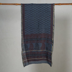 Blue - Bagh Hand Block Printed Chanderi Silk Stole