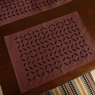 Brown - Applique Cut Work Table Runner with Table Mat Set 87