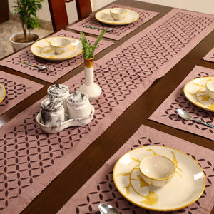 Brown - Applique Cut Work Table Runner with Table Mat Set 88