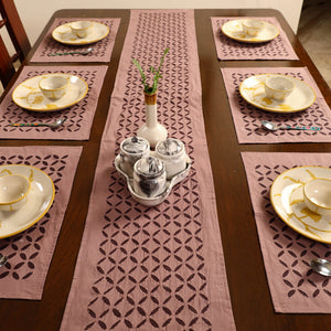 Brown - Applique Cut Work Table Runner with Table Mat Set 88
