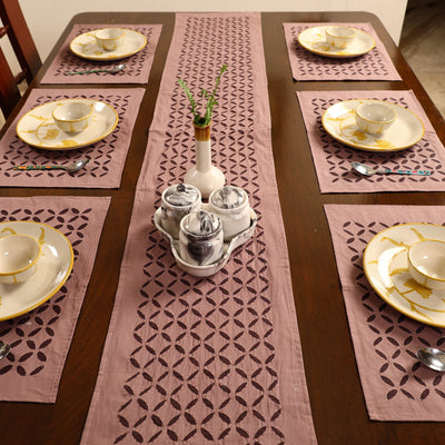 Brown - Applique Cut Work Table Runner with Table Mat Set 88