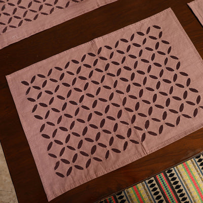 Brown - Applique Cut Work Table Runner with Table Mat Set 88