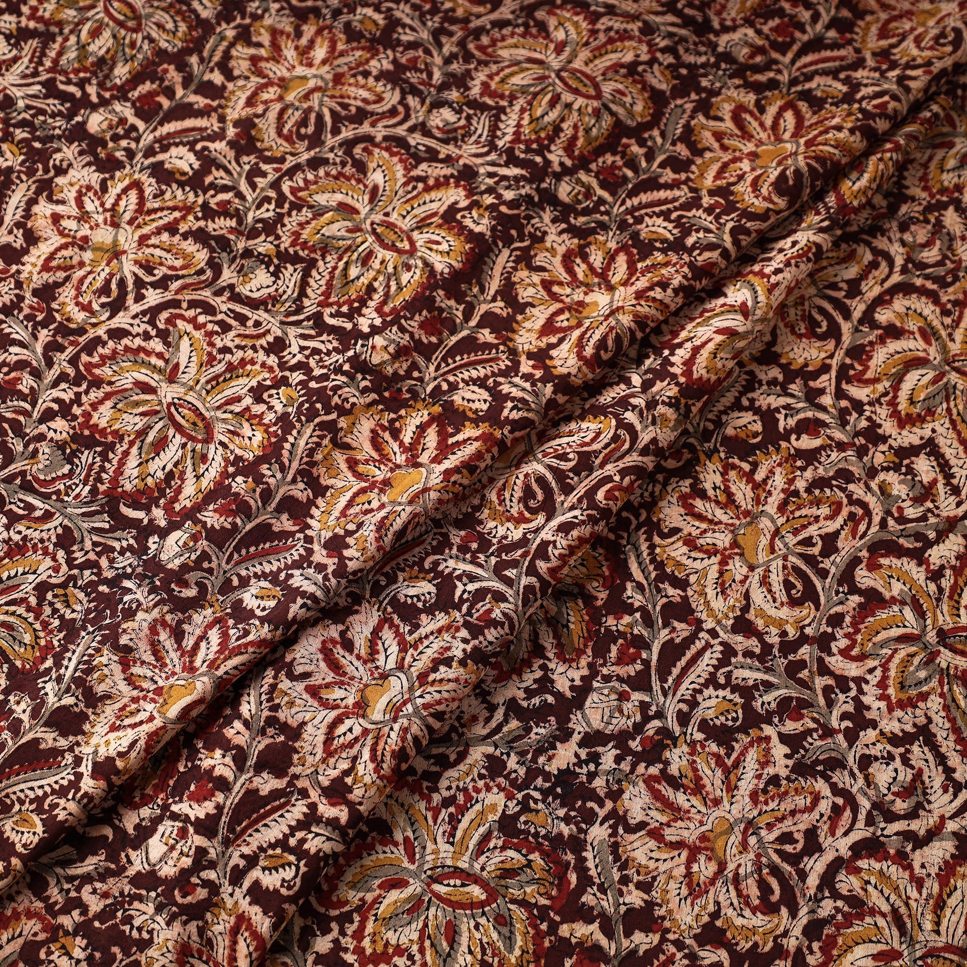Brown - Kalamkari Block Printed Cotton Fabric