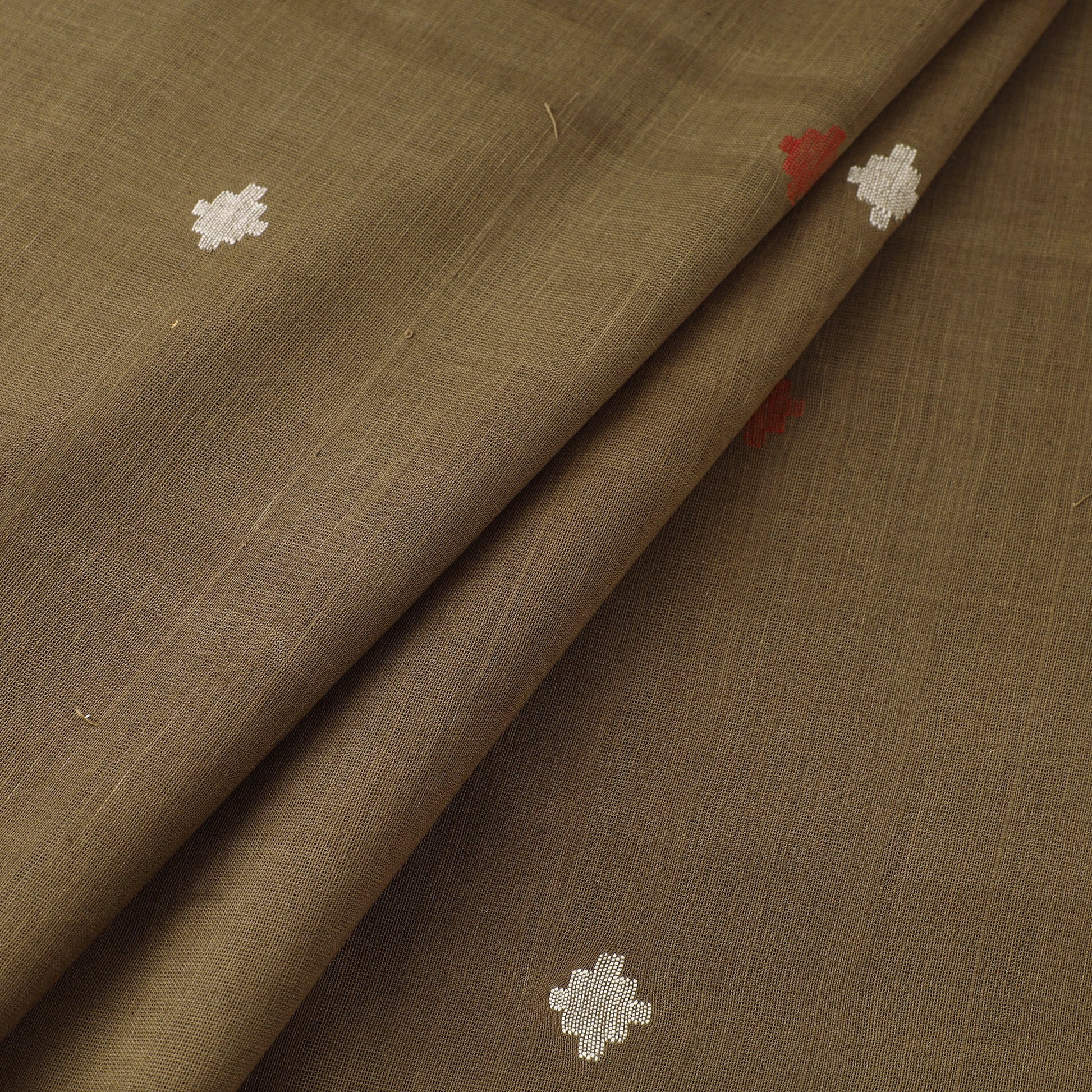 Brown - Handspun Handloom Natural Dyed Cotton Jamdani Fabric 09