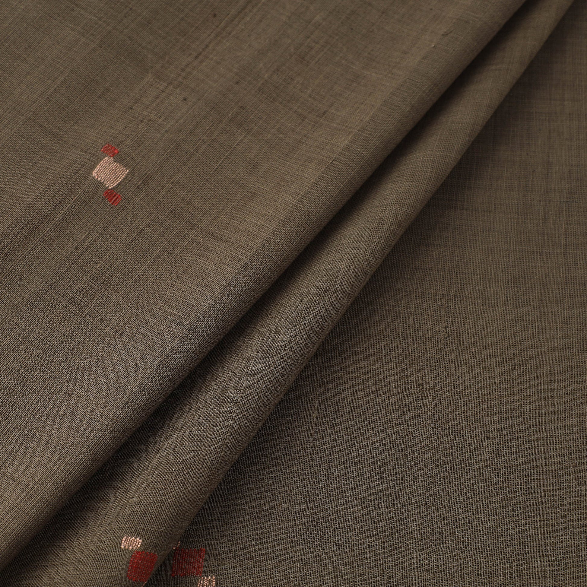 Brown - Handspun Handloom Natural Dyed Cotton Jamdani Fabric 08