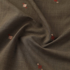 Brown - Handspun Handloom Natural Dyed Cotton Jamdani Fabric 08