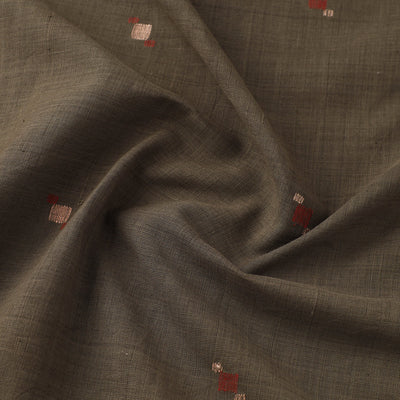 Brown - Handspun Handloom Natural Dyed Cotton Jamdani Fabric 08