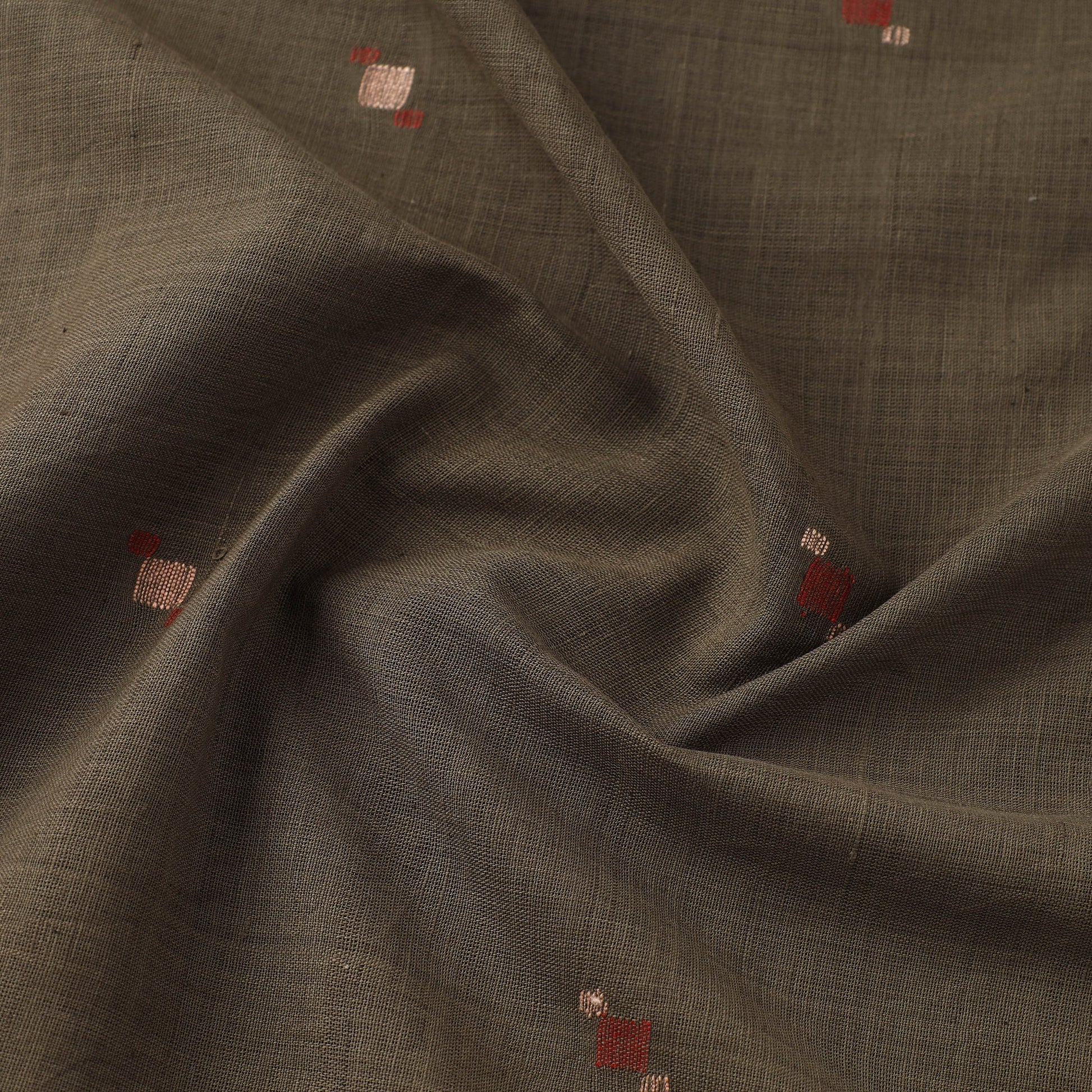 Brown - Handspun Handloom Natural Dyed Cotton Jamdani Fabric 08