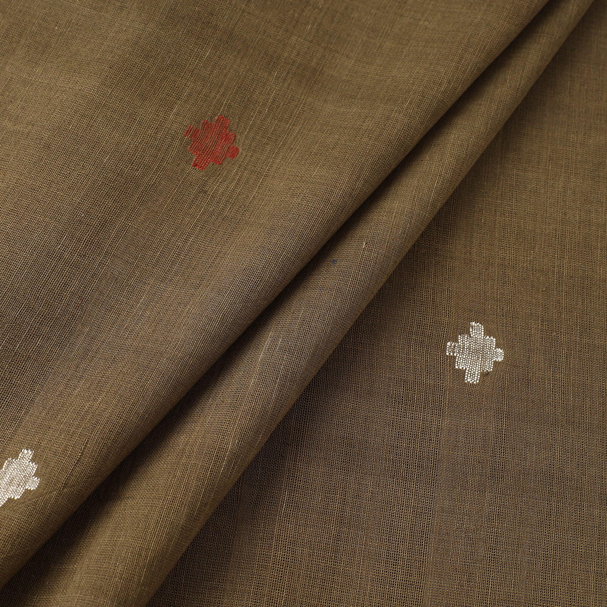 Brown - Handspun Handloom Natural Dyed Cotton Jamdani Fabric 07