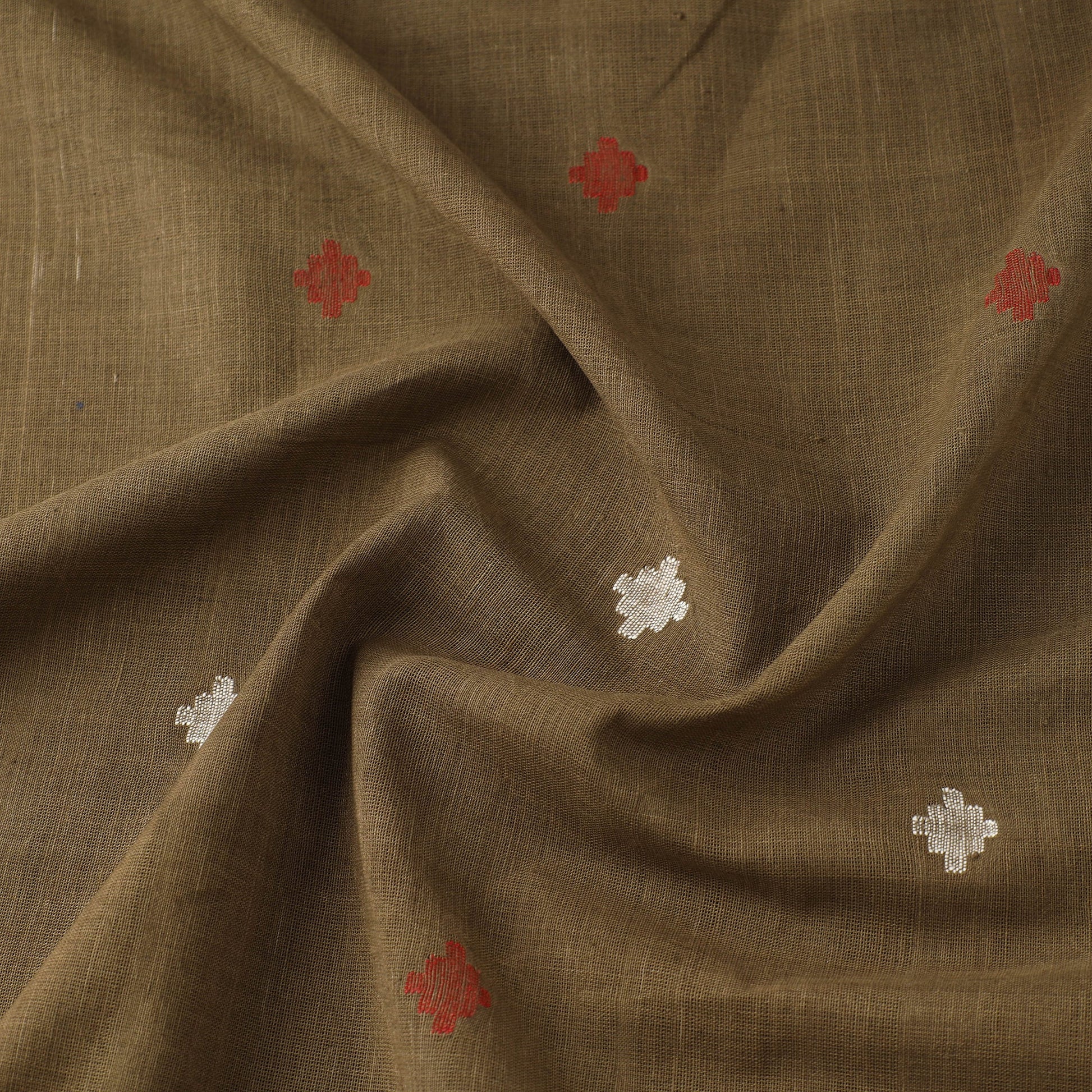 Brown - Handspun Handloom Natural Dyed Cotton Jamdani Fabric 07