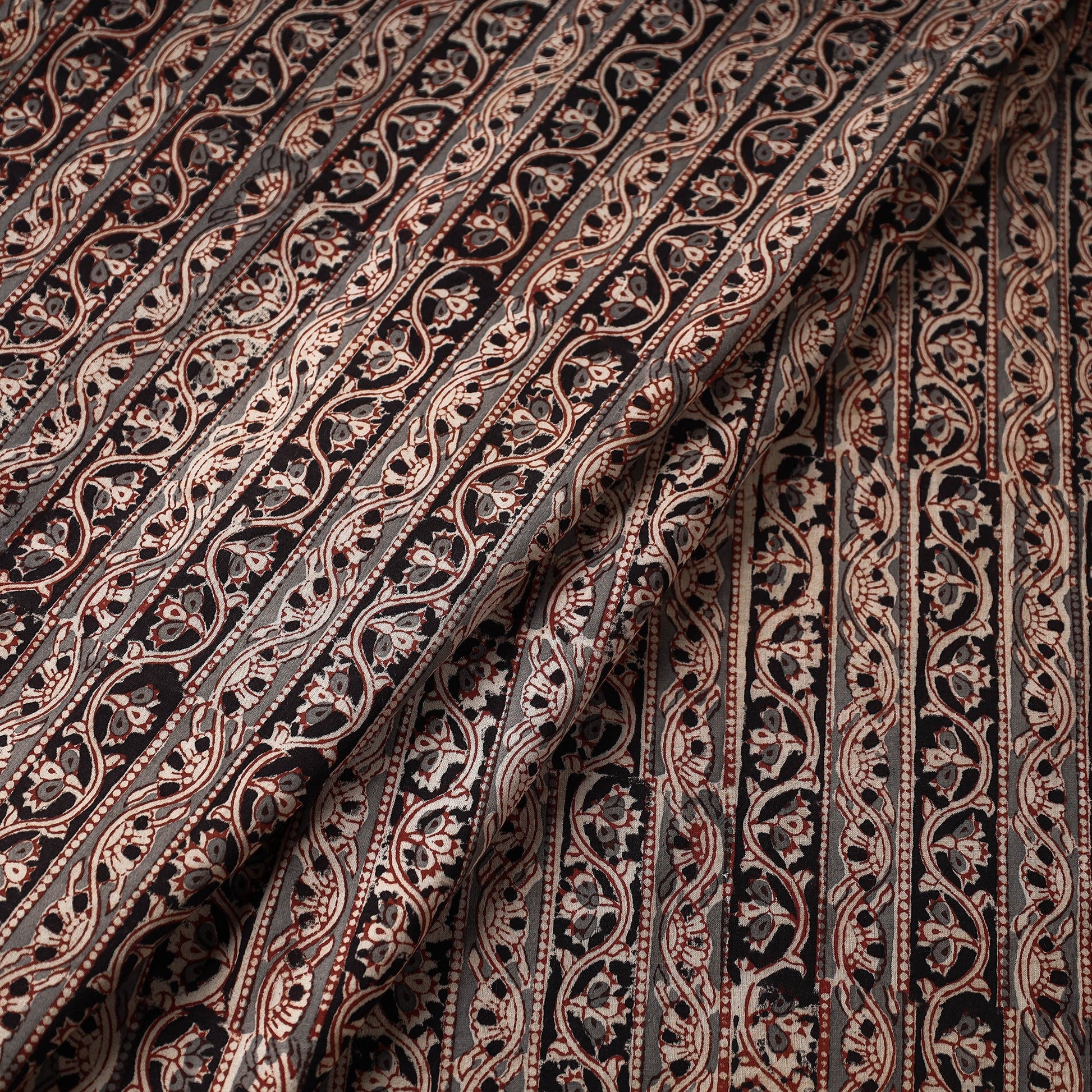 Black - Kalamkari Block Printed Cotton Fabric