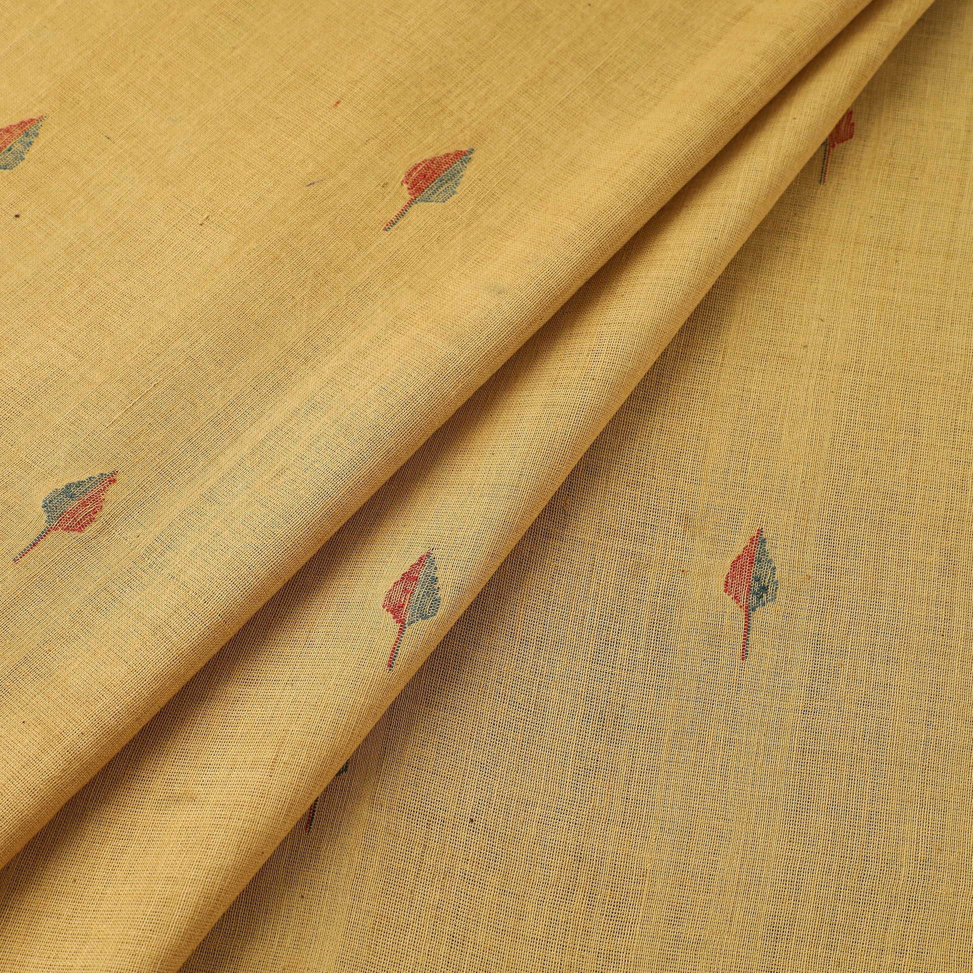 Beige - Handspun Handloom Natural Dyed Cotton Jamdani Fabric 13