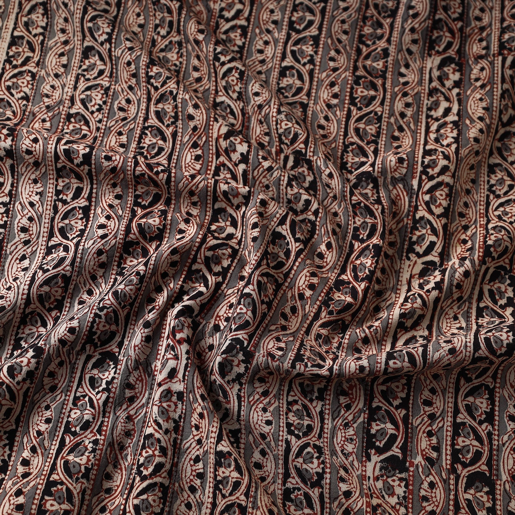 Black - Kalamkari Block Printed Cotton Fabric