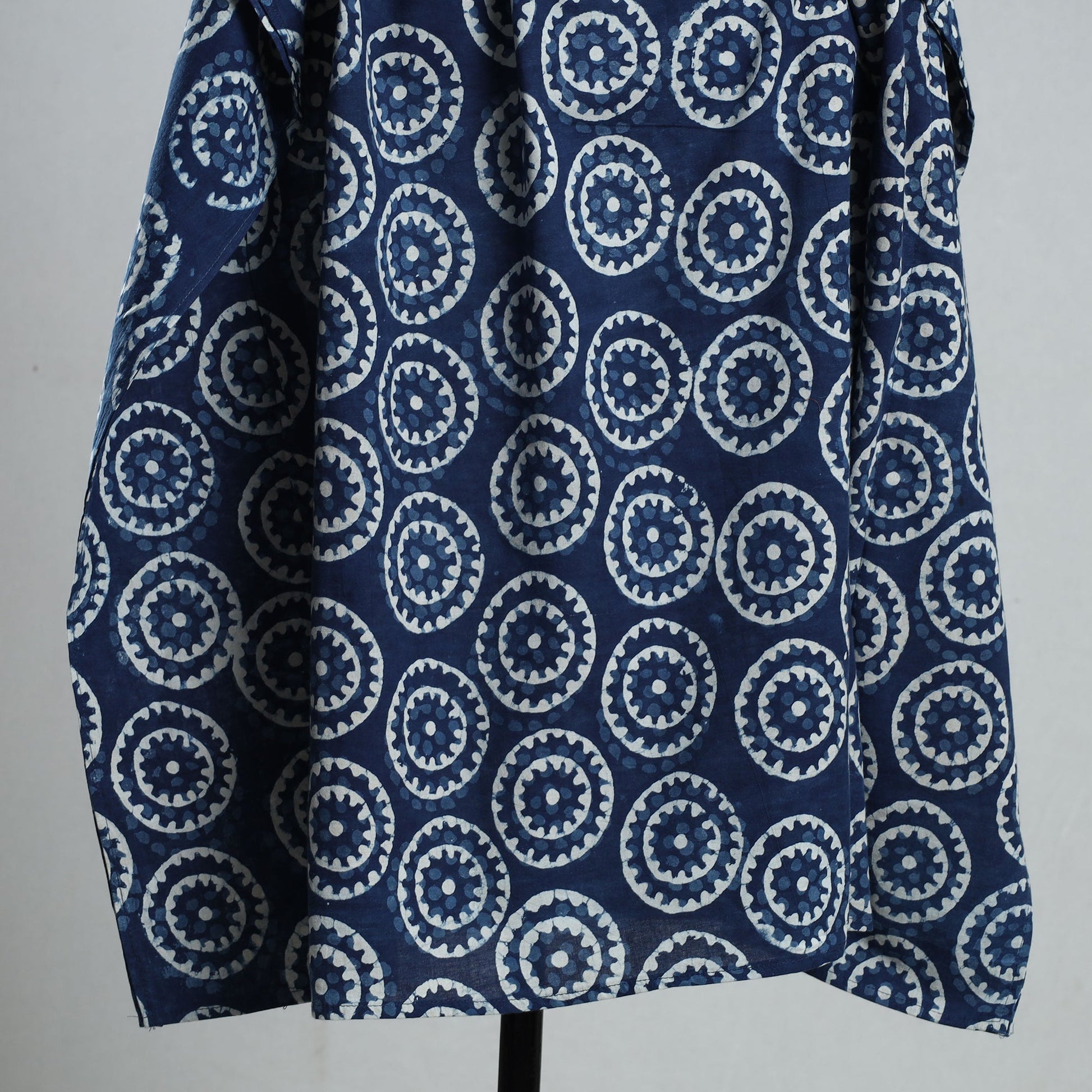 Blue - Hand Block Printed Cotton Kaftan with Tie-Up Waist (Long)