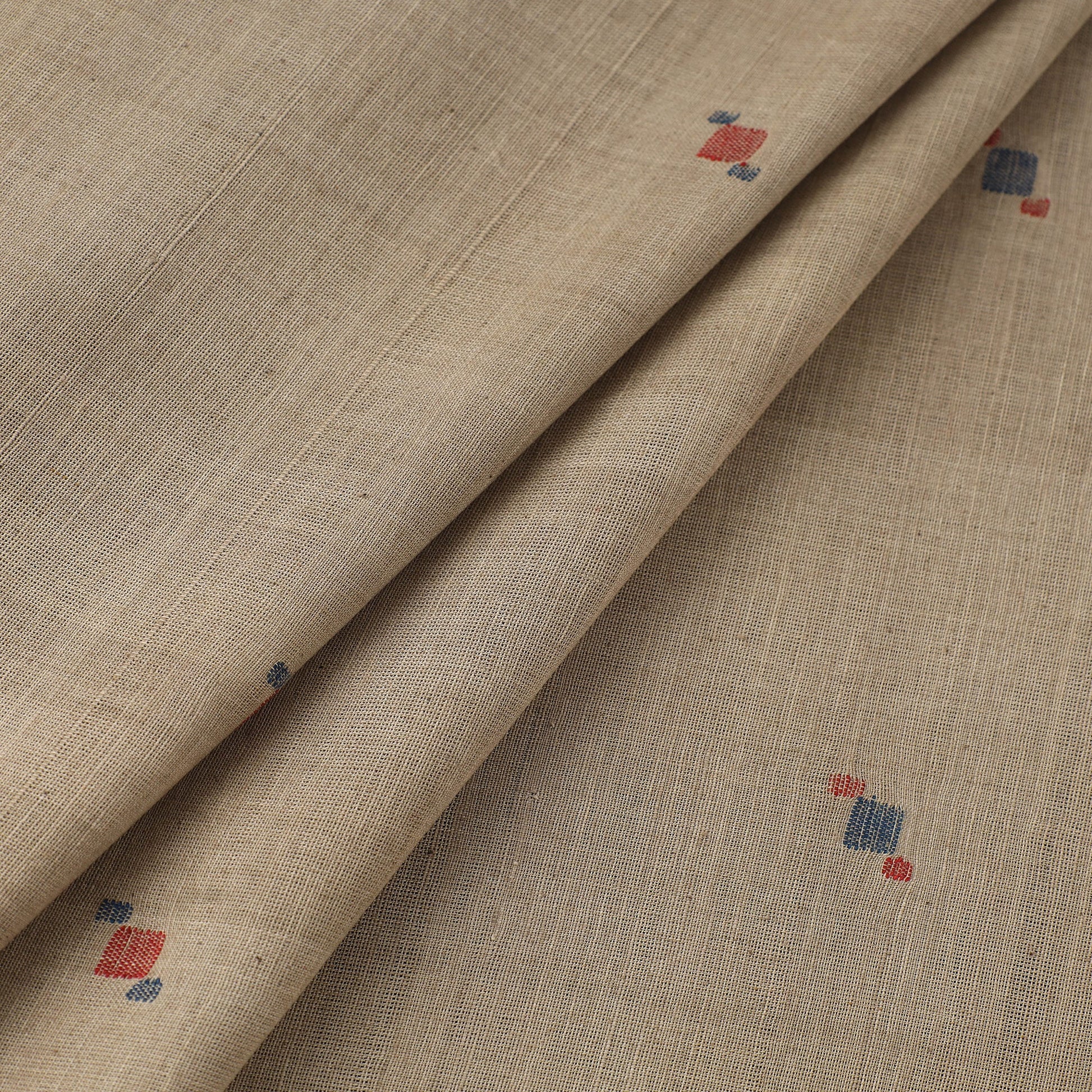 Beige - Handspun Handloom Natural Dyed Cotton Jamdani Fabric 20