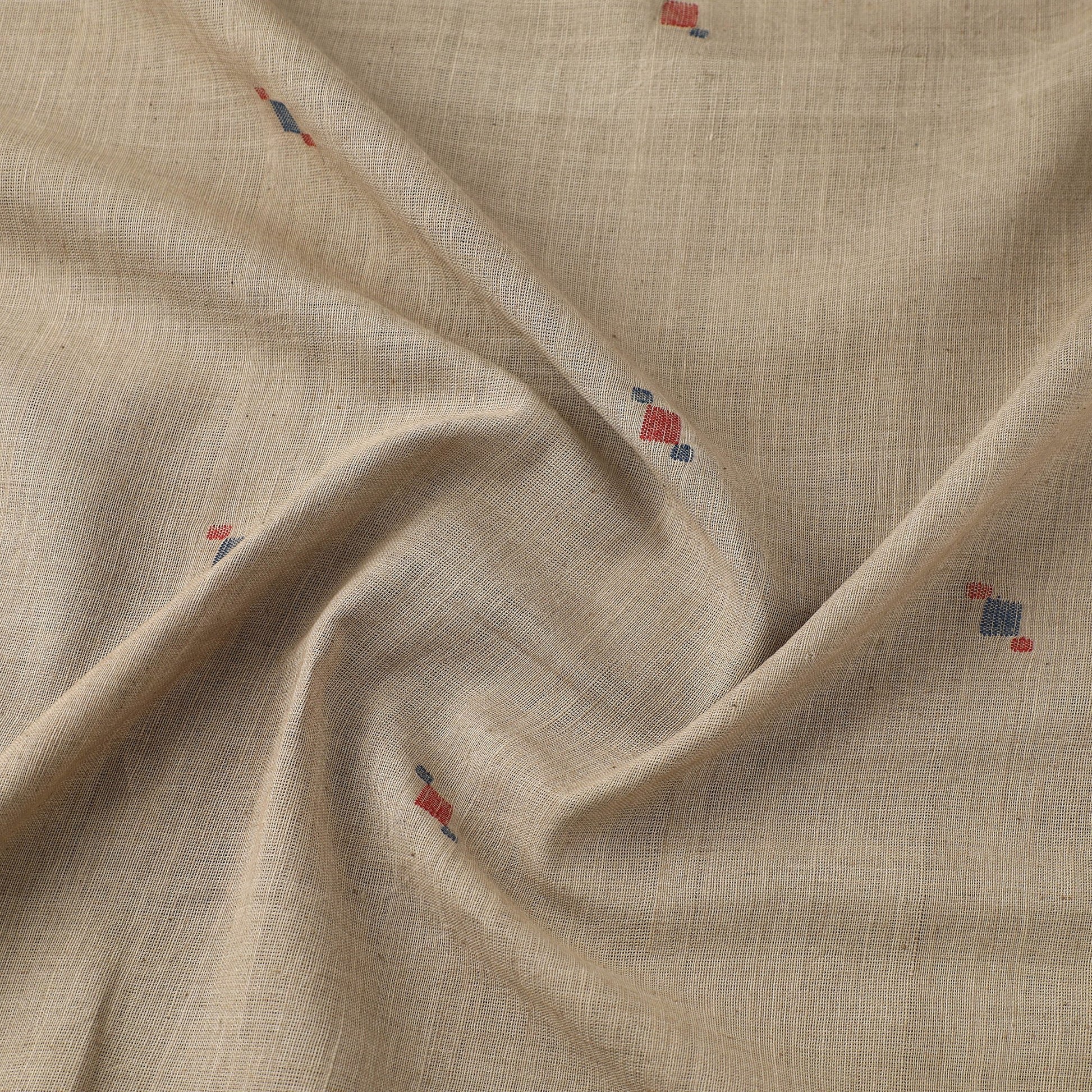 Beige - Handspun Handloom Natural Dyed Cotton Jamdani Fabric 20