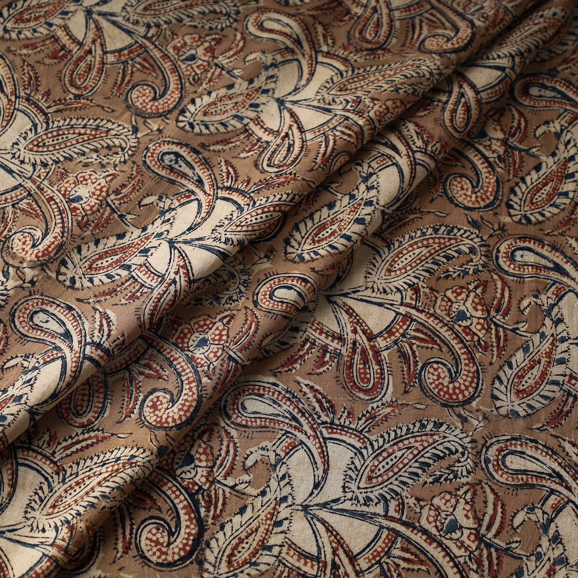 Brown - Kalamkari Block Printed Cotton Fabric