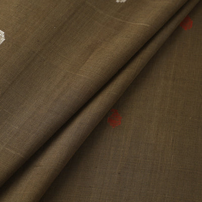 Brown - Handspun Handloom Natural Dyed Cotton Jamdani Fabric 37