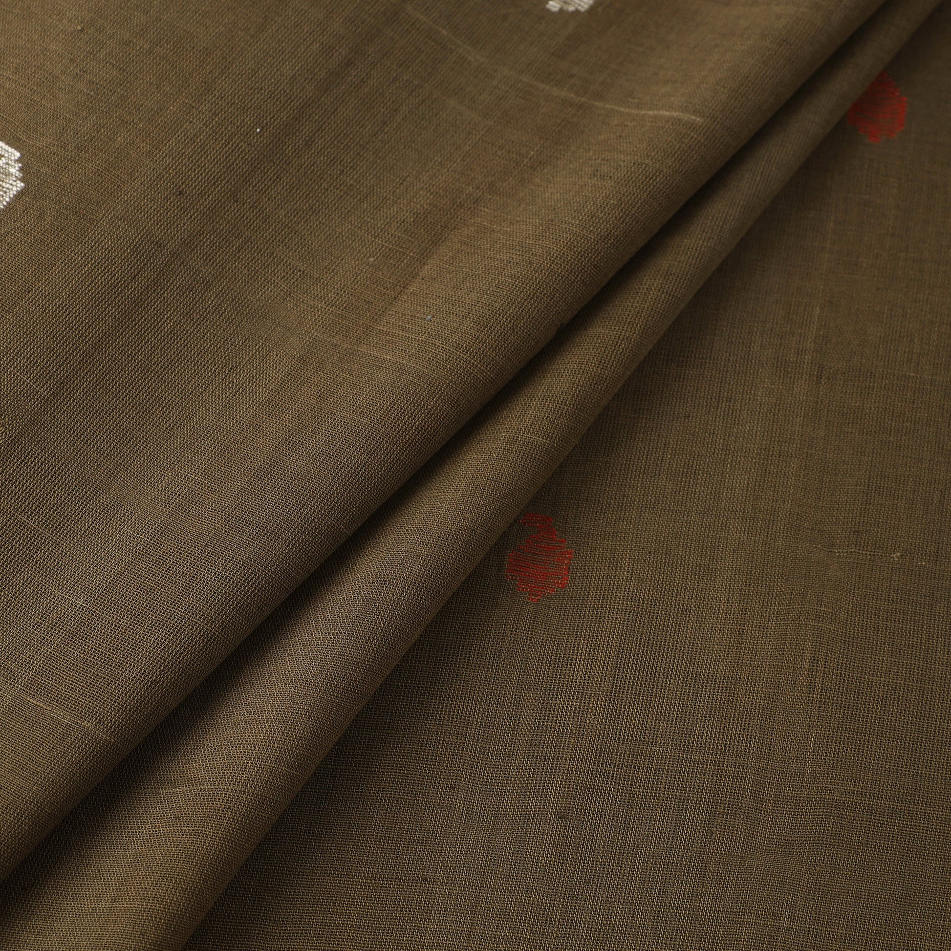 Brown - Handspun Handloom Natural Dyed Cotton Jamdani Fabric 37