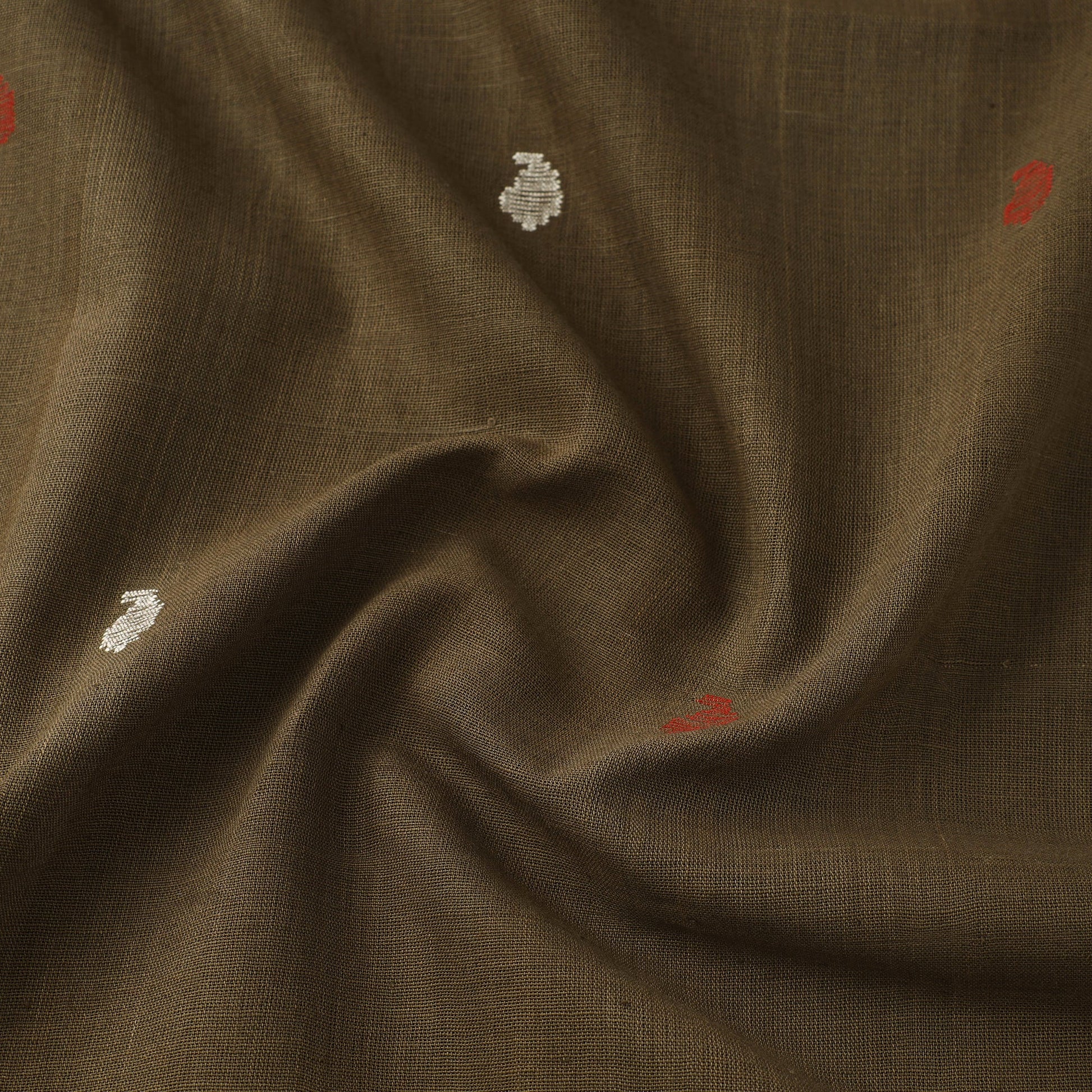 Brown - Handspun Handloom Natural Dyed Cotton Jamdani Fabric 37