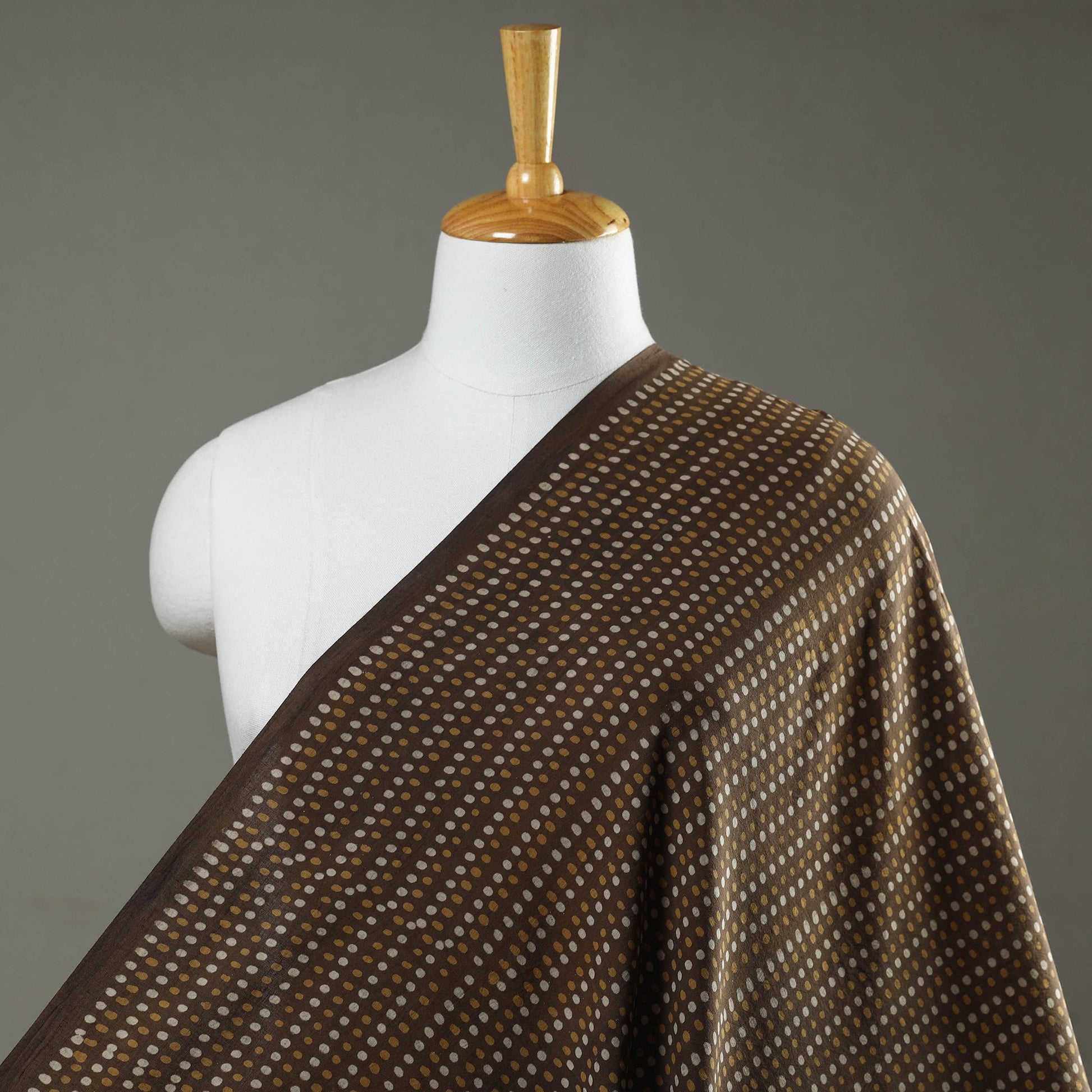 Brown - Hand Block Dotted Print Cotton Akola Fabric