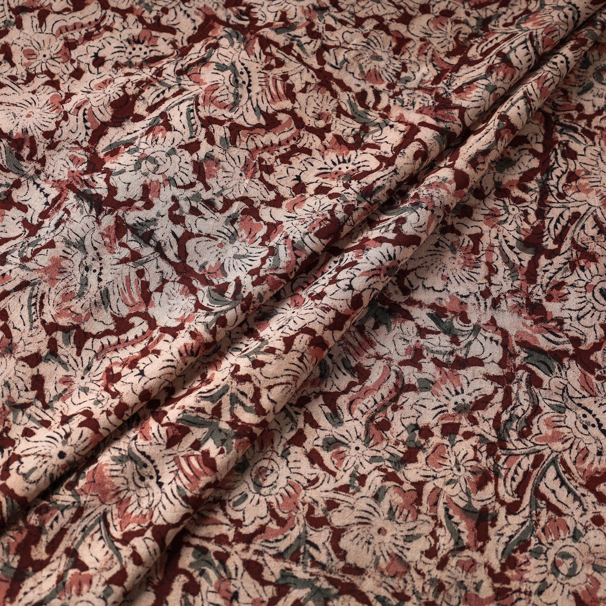 Brown - Kalamkari Block Printed Cotton Fabric