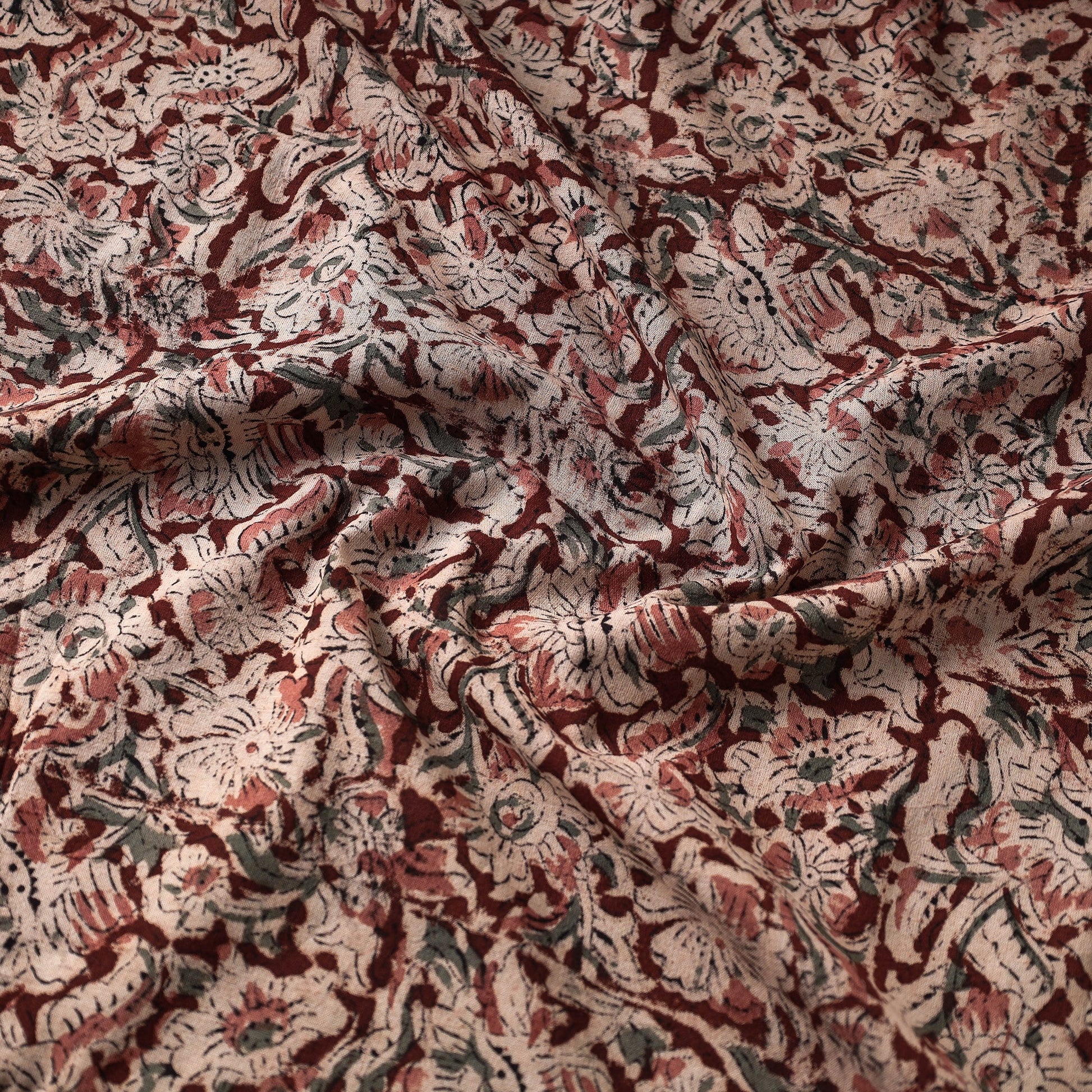 Brown - Kalamkari Block Printed Cotton Fabric