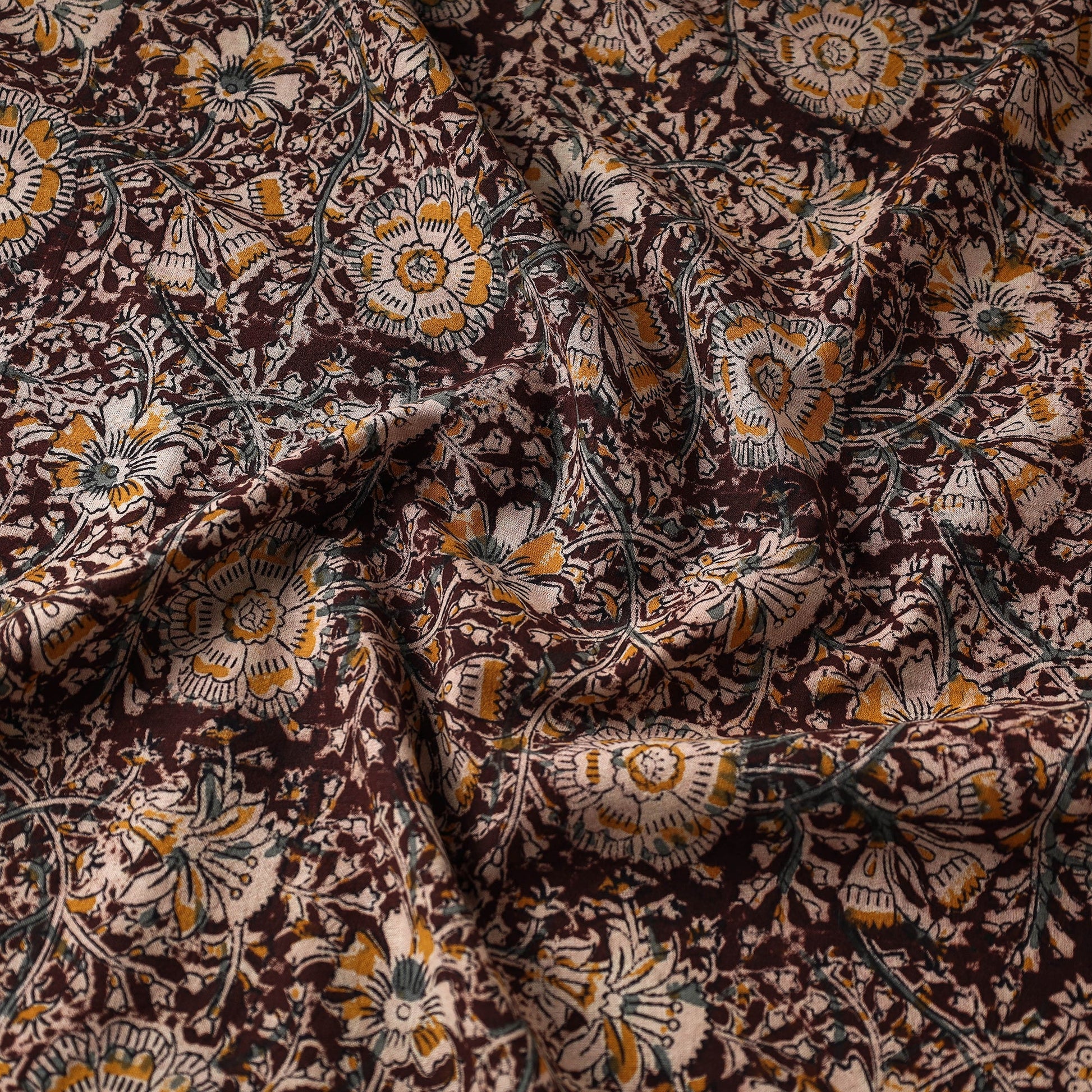 Brown - Kalamkari Block Printed Cotton Fabric